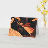 ヴィンテージハロウィーン、森林に火を放つ邪悪な魔女 カード (黄色い花)