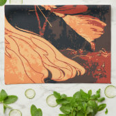 ヴィンテージハロウィーン、森林に火を放つ邪悪な魔女 キッチンタオル (折り畳み)