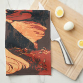 ヴィンテージハロウィーン、森林に火を放つ邪悪な魔女 キッチンタオル (四つ折り)