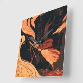 ヴィンテージハロウィーン、森林に火を放つ邪悪な魔女 スクエア壁時計 (傾斜)