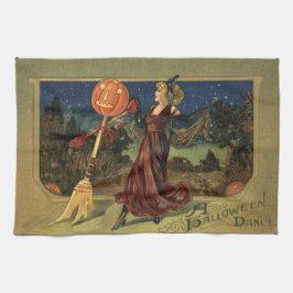 ヴィンテージハロウィーン、美しい踊り魔女 キッチンタオル