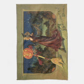 ヴィンテージハロウィーン、美しい踊り魔女 キッチンタオル (縦)