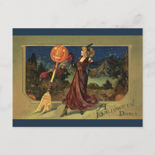 ヴィンテージハロウィーン、美しい踊り魔女 ポストカード (正面)