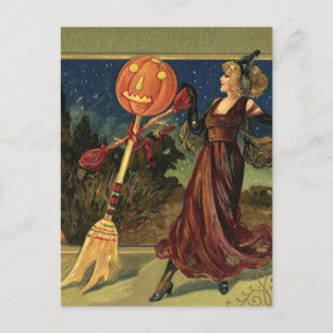 ヴィンテージハロウィーン、美しい踊り魔女 ポストカード