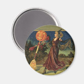 ヴィンテージハロウィーン、美しい踊り魔女 マグネット (正面/裏面)