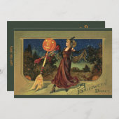 ヴィンテージハロウィーン、美しい踊り魔女 招待状 (正面/裏面)