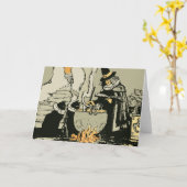 ヴィンテージハロウィーン、魔女とキャッツ カード (黄色い花)