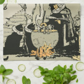 ヴィンテージハロウィーン、魔女とキャッツ キッチンタオル (折り畳み)