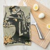 ヴィンテージハロウィーン、魔女とキャッツ キッチンタオル (四つ折り)