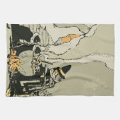 ヴィンテージハロウィーン、魔女とキャッツ キッチンタオル (横)