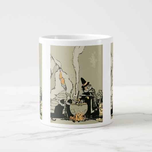 ヴィンテージハロウィーン、魔女とキャッツ ジャンボコーヒーマグカップ (正面)