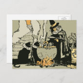 ヴィンテージハロウィーン、魔女とキャッツ ポストカード (正面/裏面)