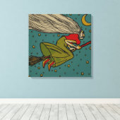 ヴィンテージハロウィーン、魔女飛んでいるオンブロムスティック キャンバスプリント (インサイチュ (ウッドフロア))