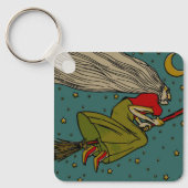 ヴィンテージハロウィーン、魔女飛んでいるオンブロムスティック キーホルダー (正面)