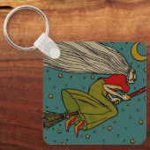 ヴィンテージハロウィーン、魔女飛んでいるオンブロムスティック キーホルダー (正面)