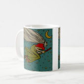 ヴィンテージハロウィーン、魔女飛んでいるオンブロムスティック コーヒーマグカップ (正面左)