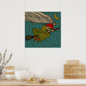 ヴィンテージハロウィーン、魔女飛んでいるオンブロムスティック ポスター (キッチン)