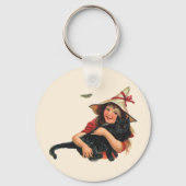 ヴィンテージハロウィーン、黒猫と少女の魔女 キーホルダー (裏面)