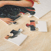 ヴィンテージハロウィーン、黒猫と少女の魔女 ジグソーパズル (側面)