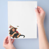 ヴィンテージハロウィーン、黒猫と少女の魔女 チラシ (手)