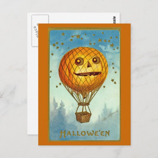 ヴィンテージハロウィーンJOL熱気球はがき ポストカード (正面/裏面)