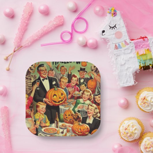 ヴィンテージハローウィンパーティイラストレーション ペーパープレート (パーティー)