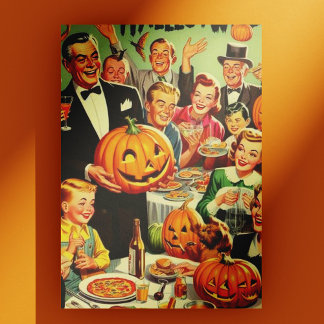 ヴィンテージハローウィンパーティイラストレーション ポストカード