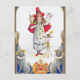 ヴィンテージハローウィンパーティガールホリデー葉書 シーズンポストカード