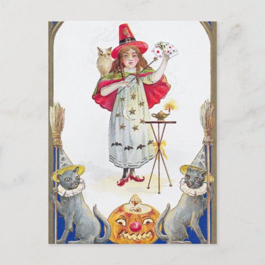 ヴィンテージハローウィンパーティガールホリデー葉書 シーズンポストカード (正面)
