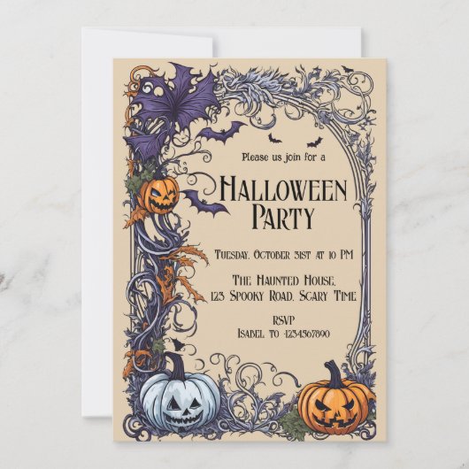 ヴィンテージハローウィンパーティゴシックカボチャ招待状 シーズンカード (正面)