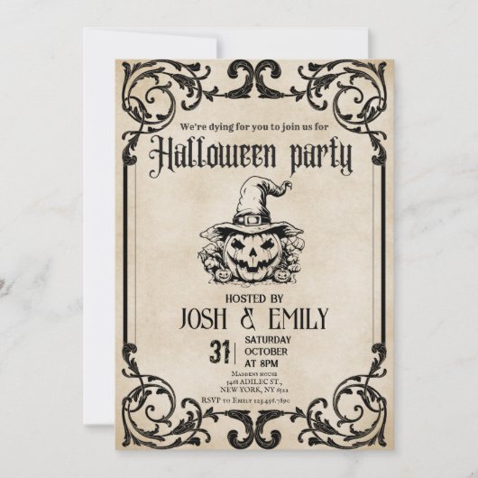 ヴィンテージハローウィンパーティ大人かぼちゃ 招待状 (正面)