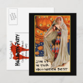 ヴィンテージハローウィンパーティ招待状と血文字 インビテーションポストカード (正面/裏面)