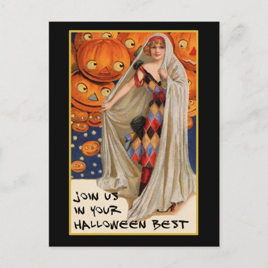 ヴィンテージハローウィンパーティ招待状と血文字 インビテーションポストカード (正面)