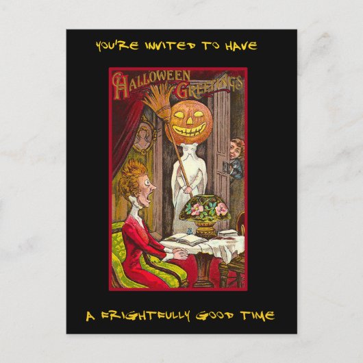 ヴィンテージハローウィンパーティ招待状と血文字 インビテーションポストカード (正面)