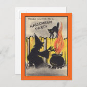 ヴィンテージハローウィンパーティ招待状はがき インビテーションポストカード (正面/裏面)