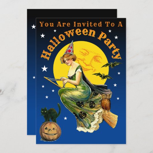 ヴィンテージハローウィンパーティ招待状テンプレート 招待状 (正面/裏面)