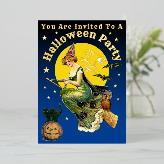 ヴィンテージハローウィンパーティ招待状テンプレート 箔招待状 (立ち正面)