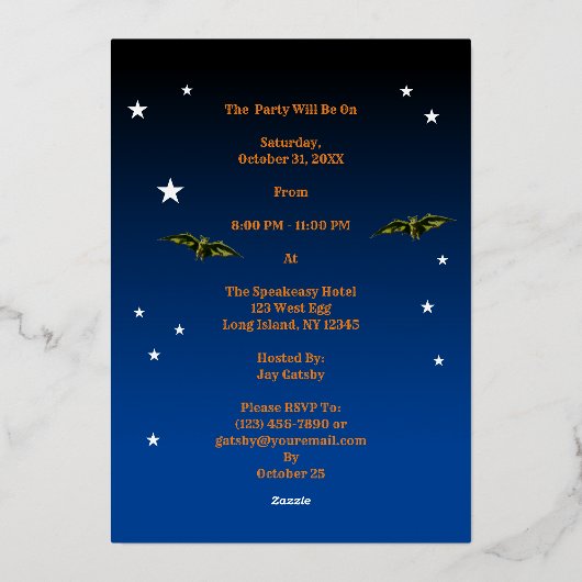 ヴィンテージハローウィンパーティ招待状テンプレート 箔招待状 (裏面)