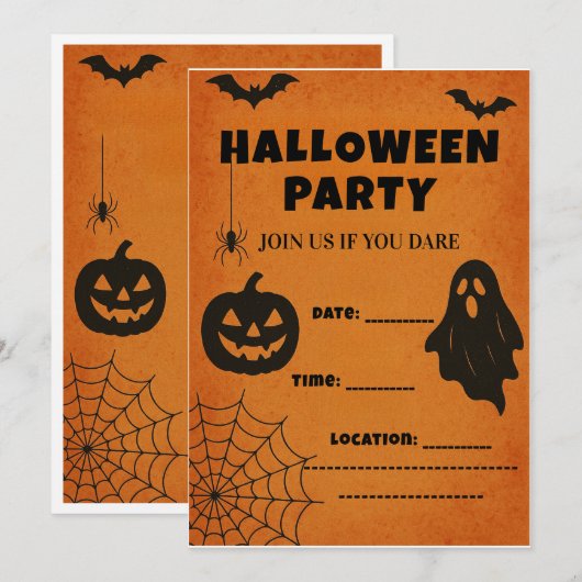 ヴィンテージハローウィンパーティ招待状 | アイコン不気味 招待状 (正面/裏面)