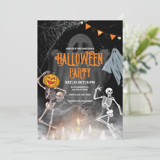 ヴィンテージハローウィンパーティ招待状、ハロウィーンスケルトン 招待状 (スタンド正面)