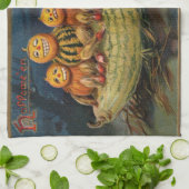 ヴィンテージハローウィンパーティ黒猫 キッチンタオル (折り畳み)