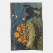 ヴィンテージハローウィンパーティ黒猫 キッチンタオル (縦)