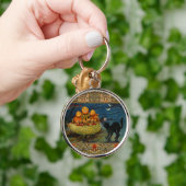 ヴィンテージハローウィンパーティ黒猫 キーホルダー (手)