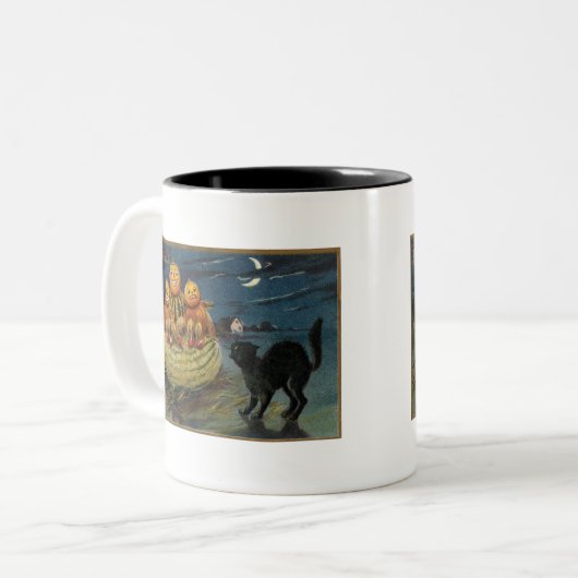 ヴィンテージハローウィンパーティ黒猫 ツートーンマグカップ (正面左)