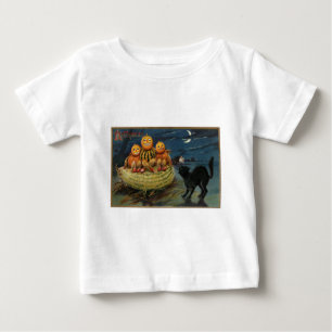 ヴィンテージハローウィンパーティ黒猫 ベビーTシャツ