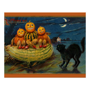 ヴィンテージハローウィンパーティ黒猫 ポスター