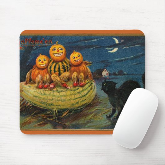 ヴィンテージハローウィンパーティ黒猫 マウスパッド (マウス)