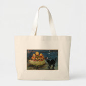 ヴィンテージハローウィンパーティ黒猫 ラージトートバッグ (正面)