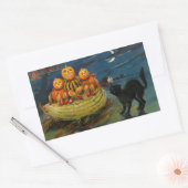 ヴィンテージハローウィンパーティ黒猫 長方形シール (封筒)