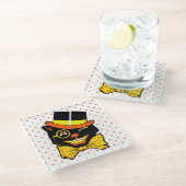 ヴィンテージハローウィーンキャットinトップハット ガラスコースター (アングル)